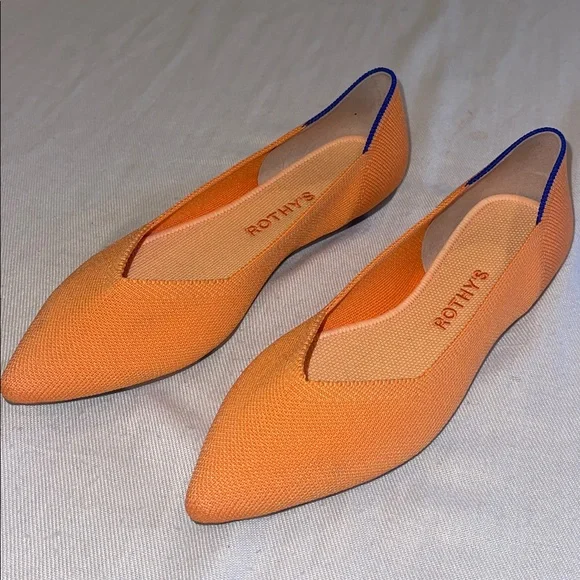 Rothy’s Tangerine Flats, with blue trim on back SZ 8 EUC - Picture 2 of 11